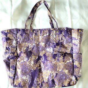 JOY MANGANO Oversized XL Shopper Recycle Beach Tote Bag Purse ~ Purple Paisley